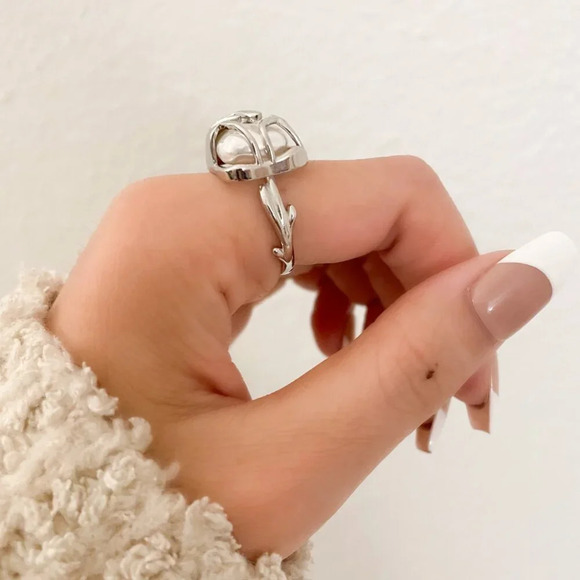 925 Sterling Silver Chunky Ring Square Boho Silver Statement Ring Geometric Ring - Picture 4 of 4